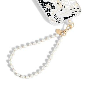 kate spade White and Gold Phone Case Strap in Sea Pearl